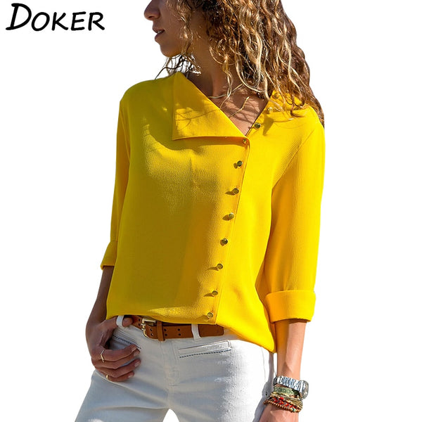 Women Tops And Blouses 2019 Fashion Long Sleeve Skew Collar Chiffon Blouse Casual Tops Plus Size Elegent Work Wear Shirt