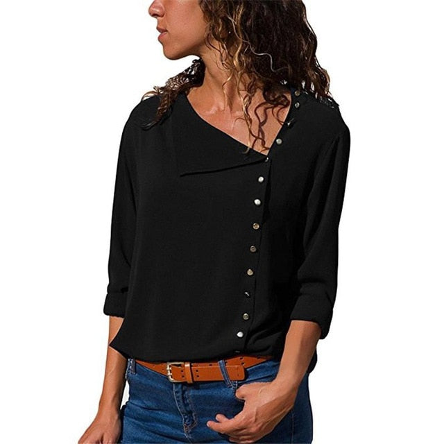 Women Tops And Blouses 2019 Fashion Long Sleeve Skew Collar Chiffon Blouse Casual Tops Plus Size Elegent Work Wear Shirt