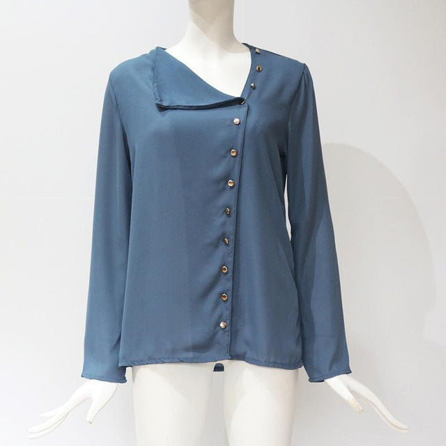 Women Tops And Blouses 2019 Fashion Long Sleeve Skew Collar Chiffon Blouse Casual Tops Plus Size Elegent Work Wear Shirt