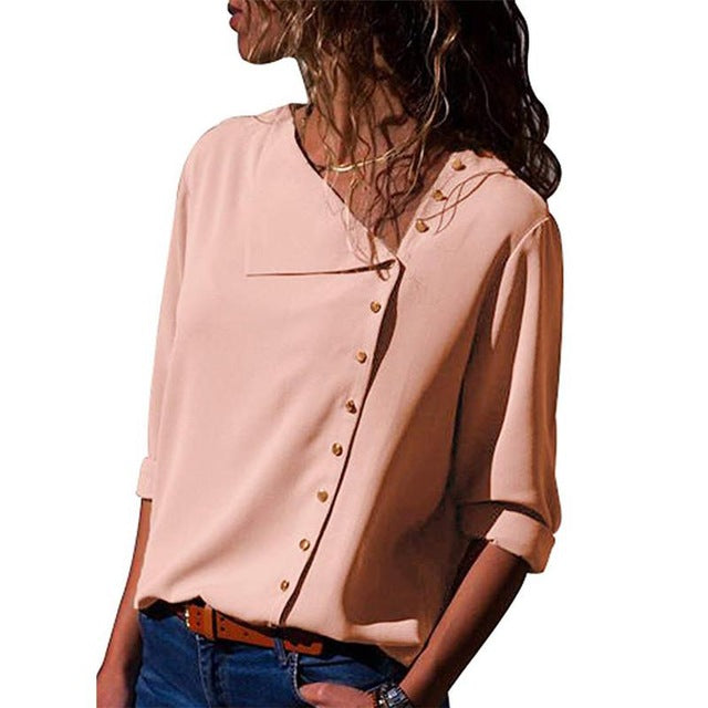 Women Tops And Blouses 2019 Fashion Long Sleeve Skew Collar Chiffon Blouse Casual Tops Plus Size Elegent Work Wear Shirt