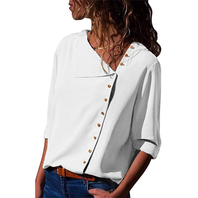 Women Tops And Blouses 2019 Fashion Long Sleeve Skew Collar Chiffon Blouse Casual Tops Plus Size Elegent Work Wear Shirt