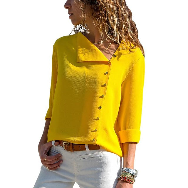 Women Tops And Blouses 2019 Fashion Long Sleeve Skew Collar Chiffon Blouse Casual Tops Plus Size Elegent Work Wear Shirt