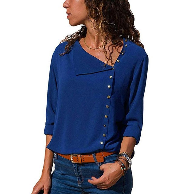 Women Tops And Blouses 2019 Fashion Long Sleeve Skew Collar Chiffon Blouse Casual Tops Plus Size Elegent Work Wear Shirt