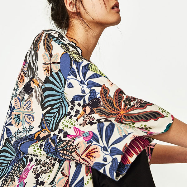 Fashion Women Chiffon Kimono Cardigan Harajuku Printed Open Front Holiday Loose Casual Thin Blouse Tops Beachwear Cover Ups 2019
