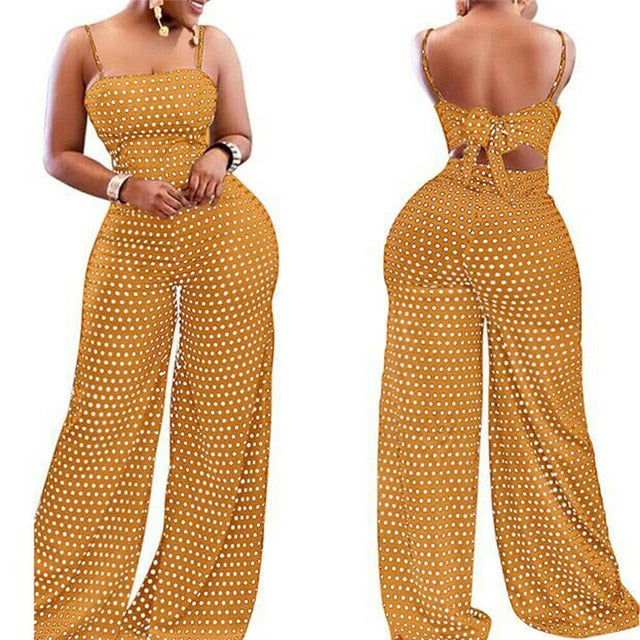 New arrival Women's Strap Sleeveless Jumpsuit Polka Dot Wide Leg Romper Ladies Casual Slim Playsuit Holiday Party Wear Summer